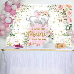 Lofaris Pink Peanut Floral Baby Shower Backdrop for Girl