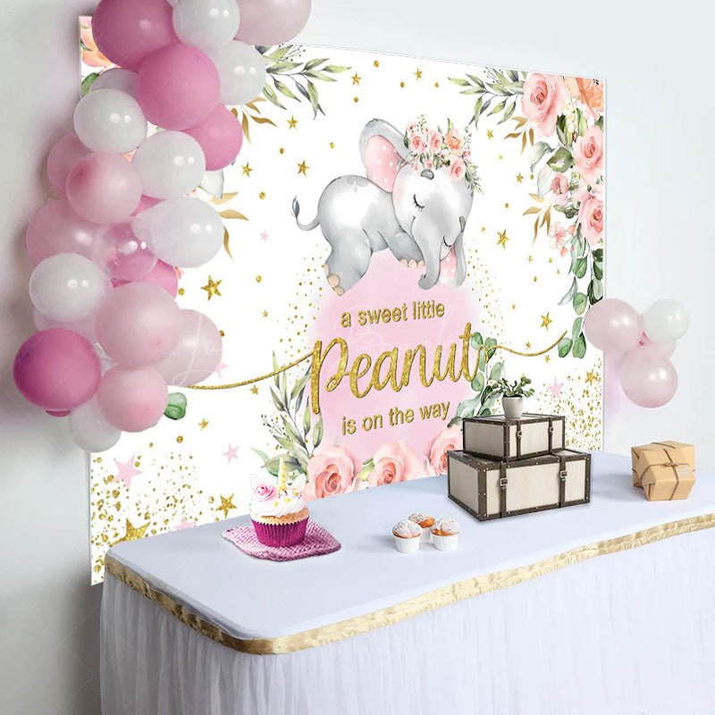 Lofaris Pink Peanut Floral Baby Shower Backdrop for Girl