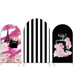 Lofaris Pink Perfume Floral Stripes Birthday Arch Backdrop Cover