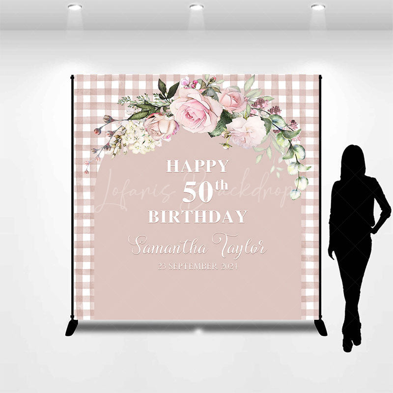 Lofaris Pink Plaid Arch Floral Custom 50th Birthday Backdrop