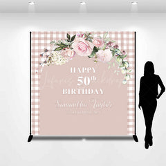 Lofaris Pink Plaid Arch Floral Custom 50th Birthday Backdrop