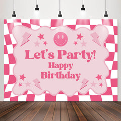 Lofaris Pink Plaid Girls Lets Party Happy Birthday Backdrop