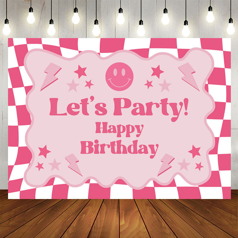 Lofaris Pink Plaid Girls Lets Party Happy Birthday Backdrop