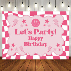 Lofaris Pink Plaid Girls Lets Party Happy Birthday Backdrop