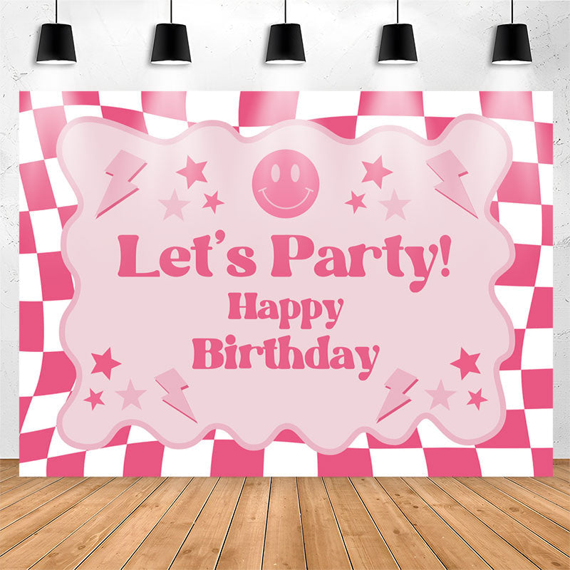 Lofaris Pink Plaid Girls Lets Party Happy Birthday Backdrop