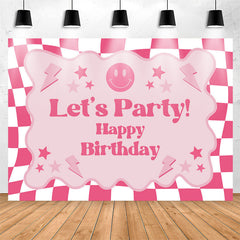 Lofaris Pink Plaid Girls Lets Party Happy Birthday Backdrop