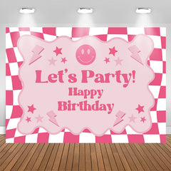 Lofaris Pink Plaid Girls Lets Party Happy Birthday Backdrop