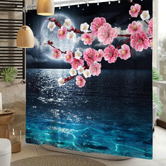 Lofaris Pink Plum Blossom Lake Surface Moon Shower Curtain