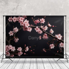 Lofaris Pink Plum Blossoms Black Wall Photography Backdrop