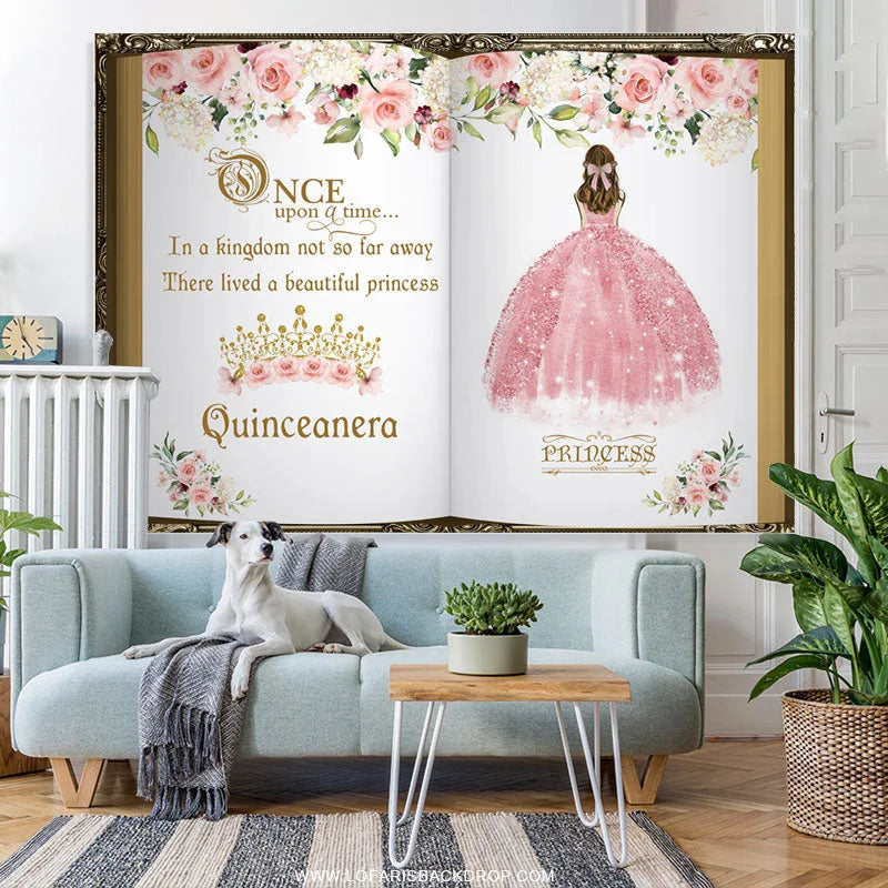 Lofaris Pink Princess And Floral Crown Birthday Backdrop