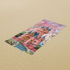 Lofaris Pink Princess Castle Custom Name Girl Beach Towel