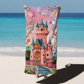 Lofaris Pink Princess Castle Custom Name Girl Beach Towel