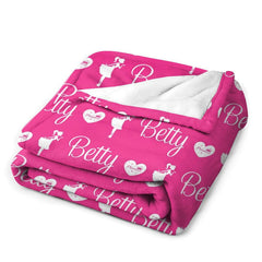 Lofaris Pink Princess Heart Name Repeat Custom Blanket