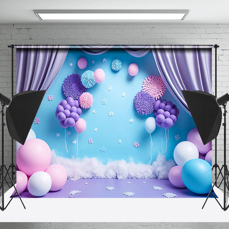 Lofaris Pink Purple Balloon Curtain Cake Smash Backdrop