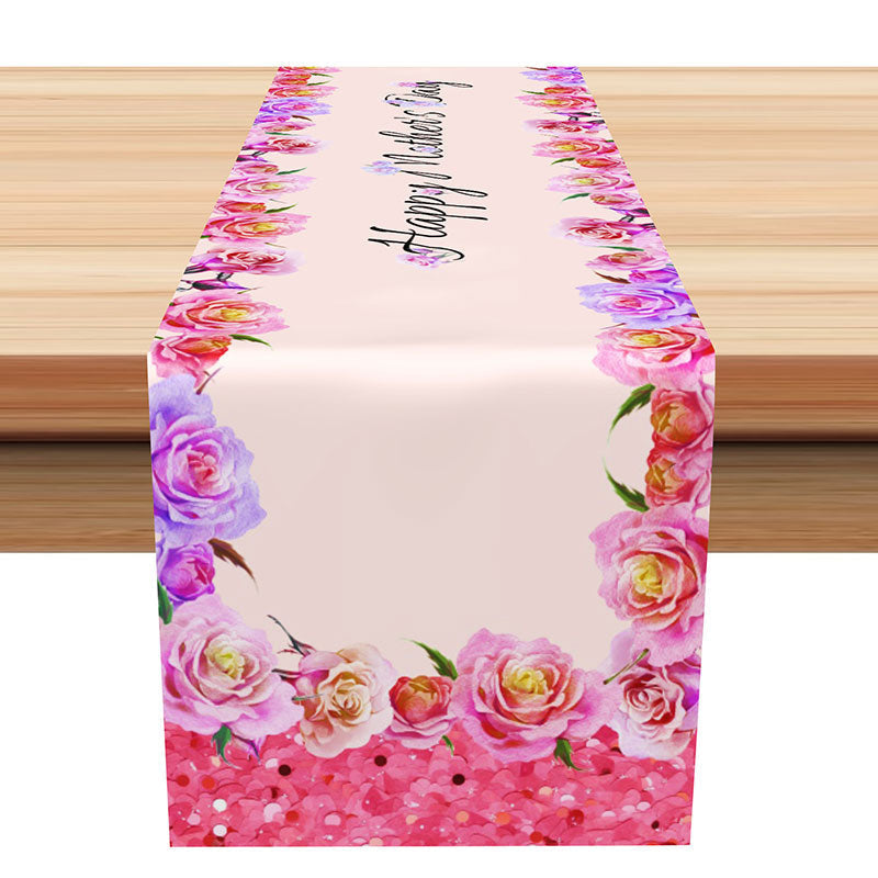 Lofaris Pink Purple Floral Happy Mothers Day Table Runner