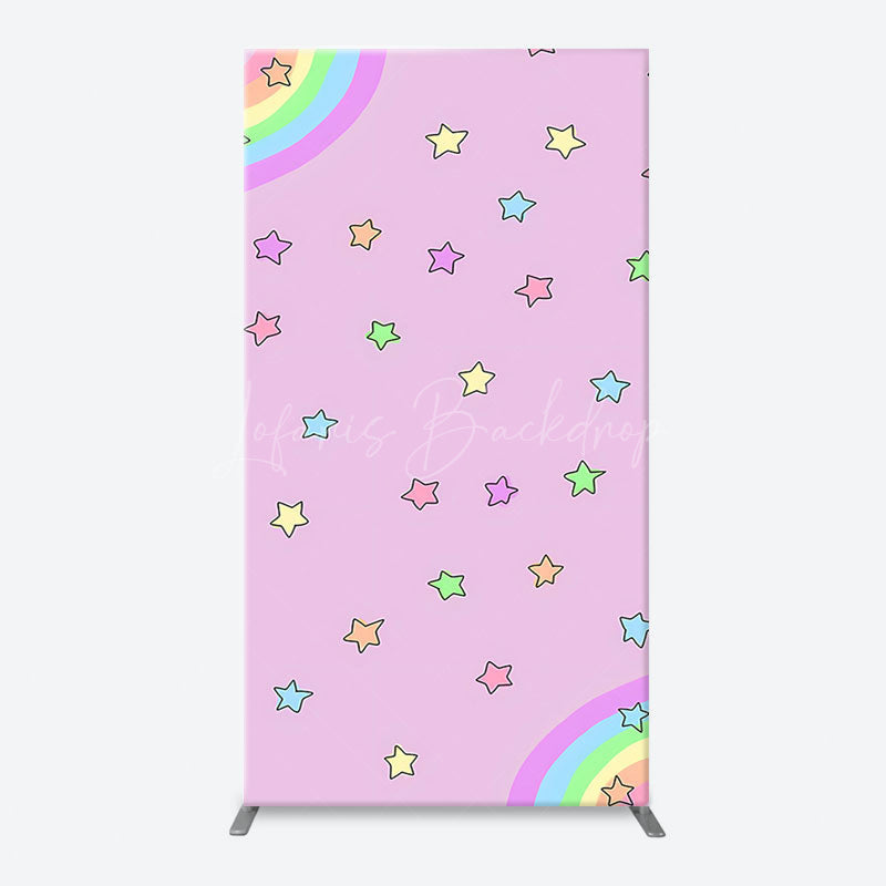 Lofaris Pink Rainbow Stars Colorful Arch Birthday Backdrop