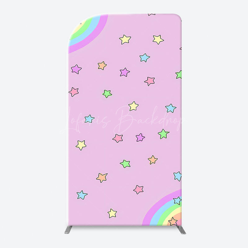Lofaris Pink Rainbow Stars Colorful Arch Birthday Backdrop
