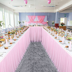 Lofaris Pink Rectangle Tulle Ruffle Banquet Table Skirt