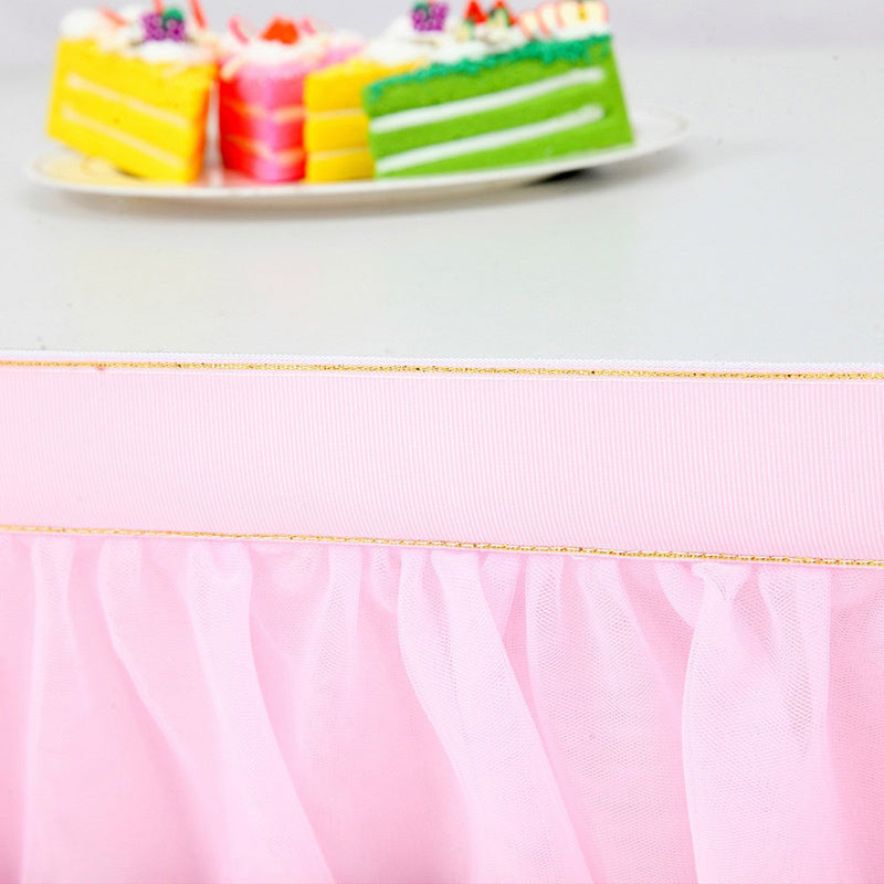 Lofaris Pink Rectangle Tulle Ruffle Banquet Table Skirt