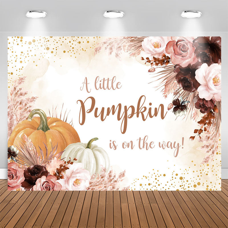 Lofaris Pink Red Floral Pumpkin Glitter Baby Shower Backdrop