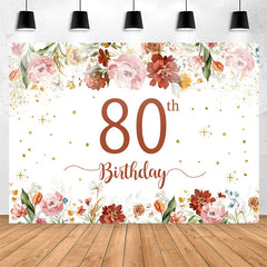 Lofaris Pink Red Floral White Glitter 80th Birthday Backdrop