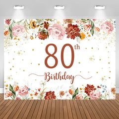 Lofaris Pink Red Floral White Glitter 80th Birthday Backdrop