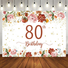 Lofaris Pink Red Floral White Glitter 80th Birthday Backdrop