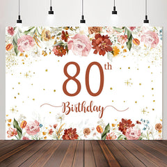 Lofaris Pink Red Floral White Glitter 80th Birthday Backdrop