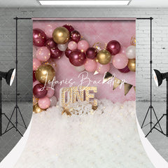 Lofaris Pink Red Gold Balloons Sweep Backdrop For Cake Smash