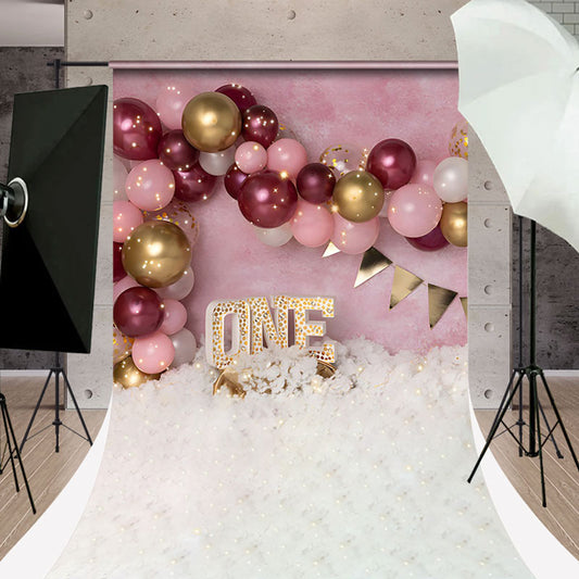 Lofaris Pink Red Gold Balloons Sweep Backdrop For Cake Smash