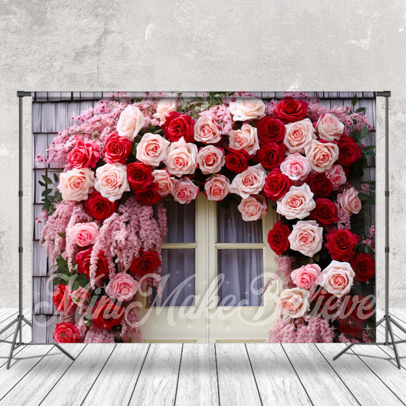Lofaris Pink Red Rose Wreath Wall Door Photography Backdrop