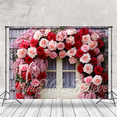 Lofaris Pink Red Rose Wreath Wall Door Photography Backdrop