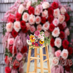 Lofaris Pink Red Rose Wreath Wall Door Photography Backdrop