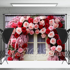Lofaris Pink Red Rose Wreath Wall Door Photography Backdrop