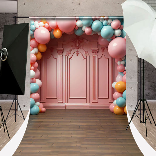 Lofaris Pink Retro Wall Balloons Sweep Cake Smash Backdrop