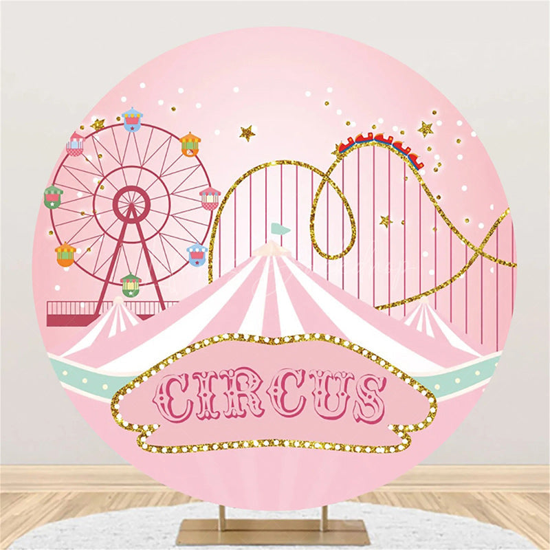 Lofaris Pink Roller Coaster Circus Round Birthday Backdrop