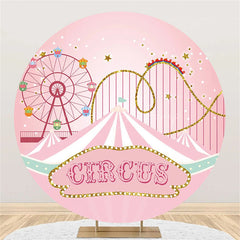 Lofaris Pink Roller Coaster Circus Round Birthday Backdrop