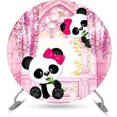Lofaris Pink Room Floral Panda Round Birthday Party Backdrop
