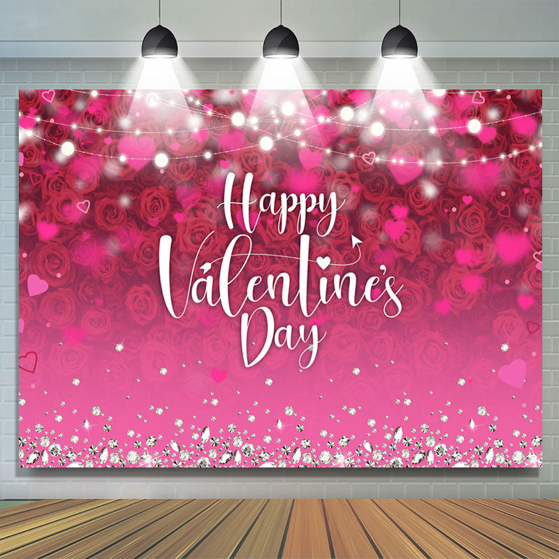 Lofaris Pink Rose Diamond Happy Valentines Day Backdrop