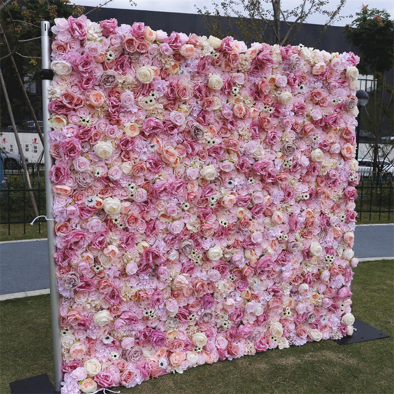 Pink Rose Wedding Decoration Faux Flower Wall Panels Lofaris