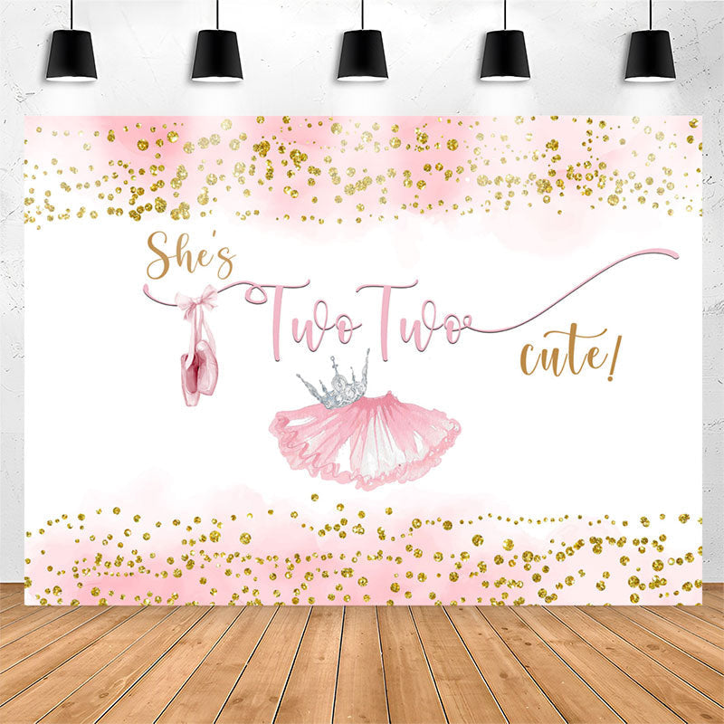 Lofaris Pink Skirt Gold Glitter Cute 2nd Birthday Backdrop