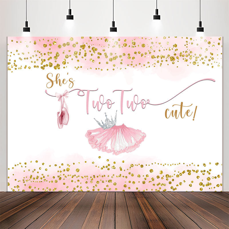 Lofaris Pink Skirt Gold Glitter Cute 2nd Birthday Backdrop