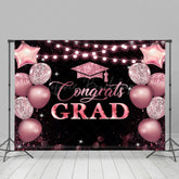 Lofaris Pink Sparkle Balloons Congrats Graduation Backdrop