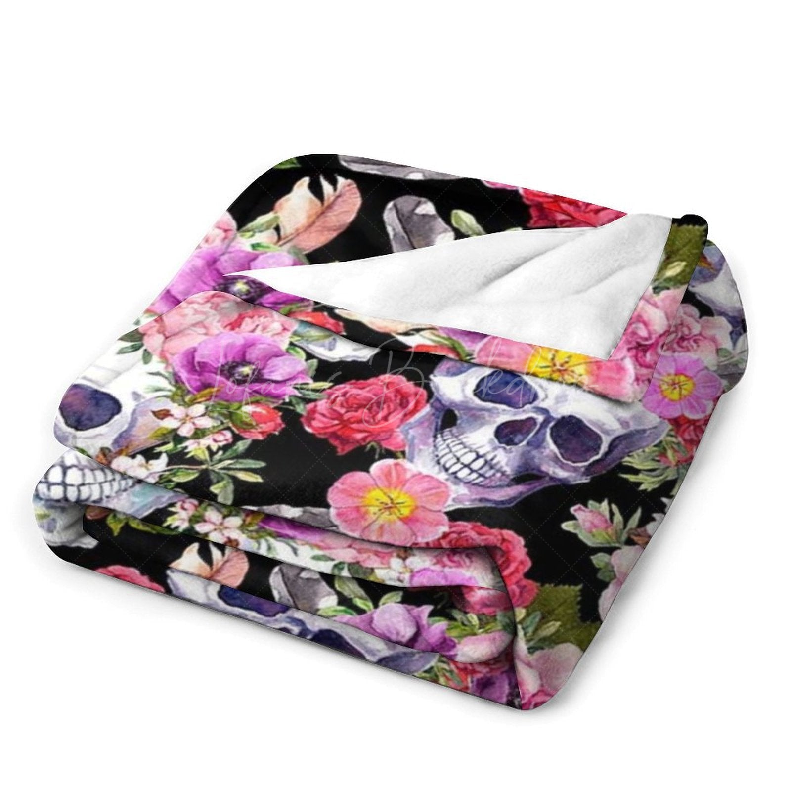 Lofaris Pink Spring Floral Skulls Custom Halloween Blanket