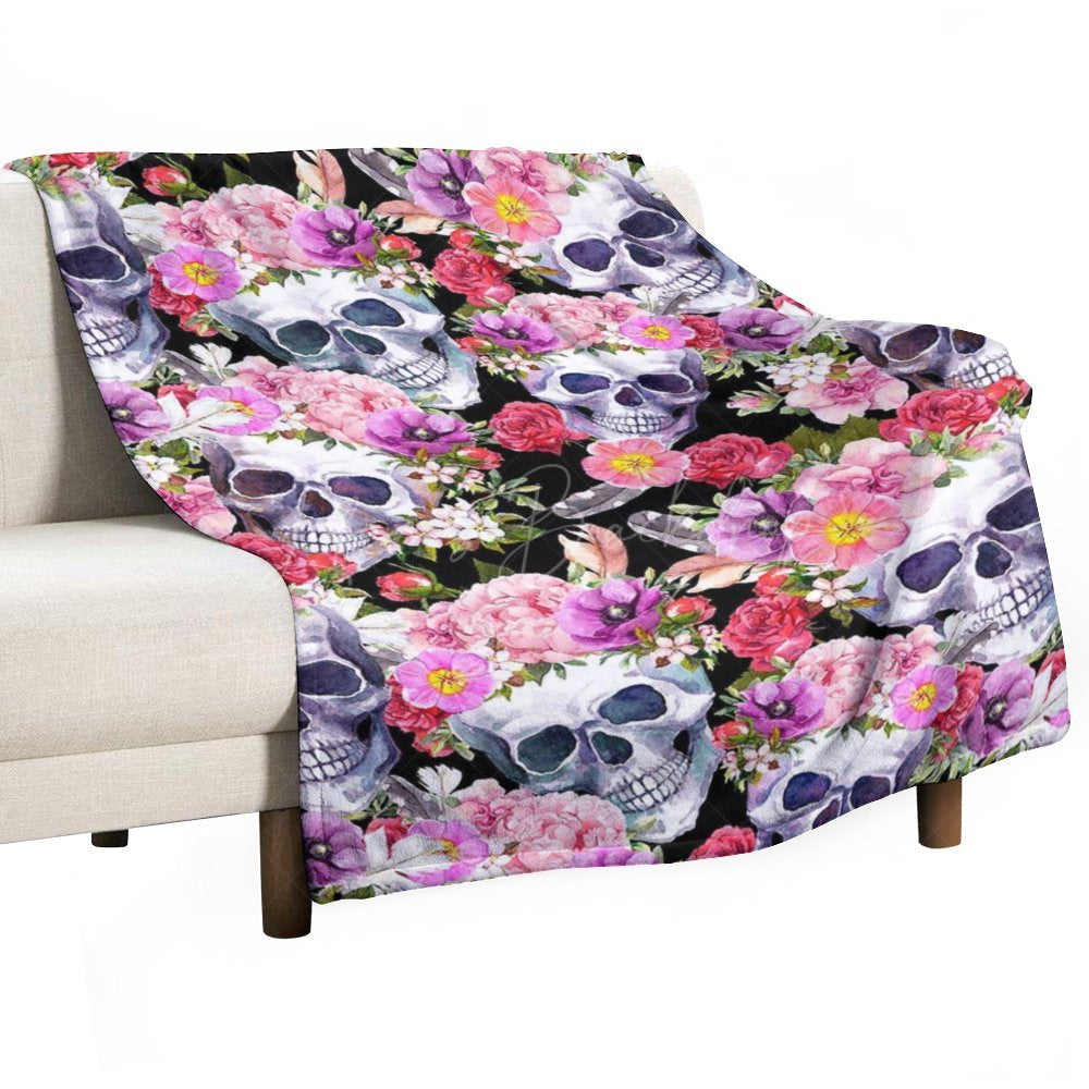 Lofaris Pink Spring Floral Skulls Custom Halloween Blanket