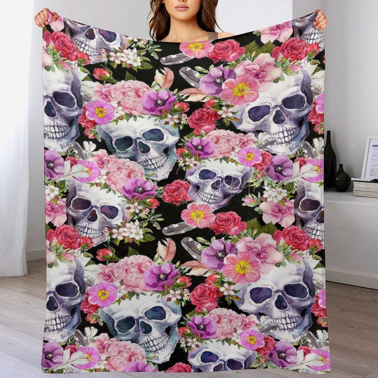 Lofaris Pink Spring Floral Skulls Custom Halloween Blanket