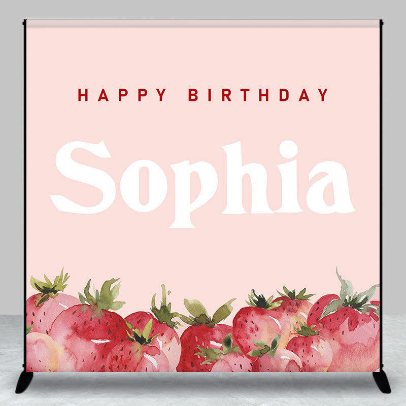 Lofaris Pink Strawberry Custom Name Birthday Party Backdrop