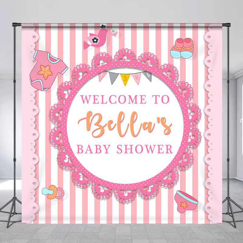 Lofaris Pink Stripe Lace Custom Baby Shower Backdrop for Girl
