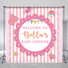 Lofaris Pink Stripe Lace Custom Baby Shower Backdrop for Girl