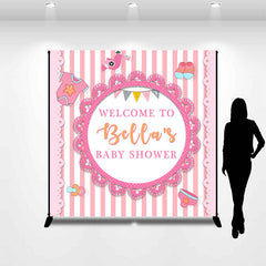 Lofaris Pink Stripe Lace Custom Baby Shower Backdrop for Girl